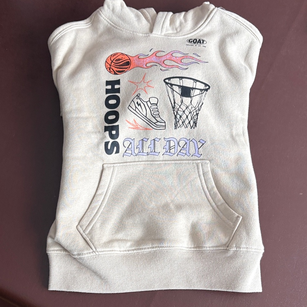 Old Navy Light Tan Kids Hoodie with Basketball Graphic